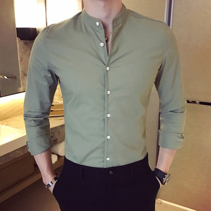 Men shirts slim casual sleeve solid shirt brand dress quality fit long high