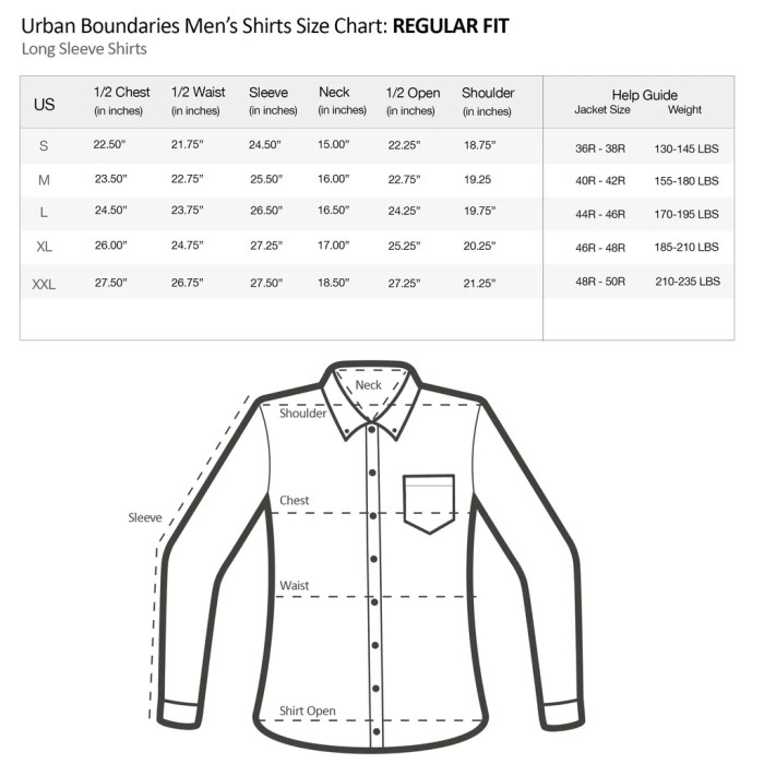 Size chart dress shirt men